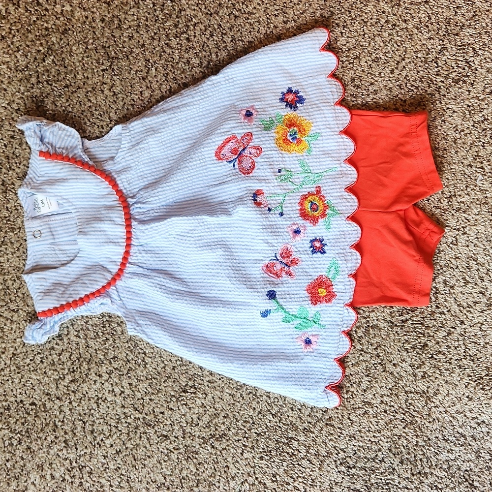 Baby Essentials | Floral Embroidered Kids Dress / Tunic & Matching Shorts